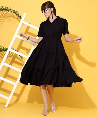 Sheetal Associates Women A-line Black Midi/Calf Length Dress