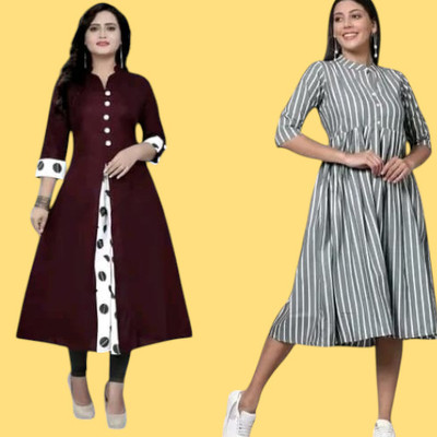 Suhani Creationnm Women Printed A-line Kurta(Grey, Maroon)