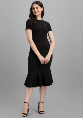 Ladiikway Women Bodycon Black Knee Length Dress