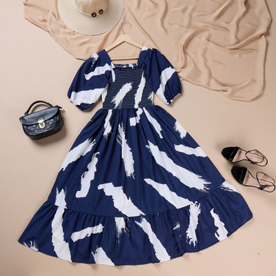 ZWERLON Women A-line Blue Midi/Calf Length Dress