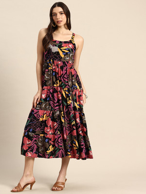 METRONAUT Women Fit and Flare Multicolor Midi/Calf Length Dress