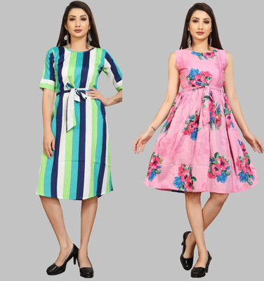 tanvi creation Women Fit and Flare Red Below Knee Dress