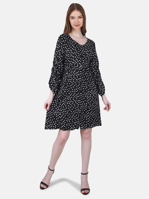DUKE Women A-line Black, White Knee Length Dress