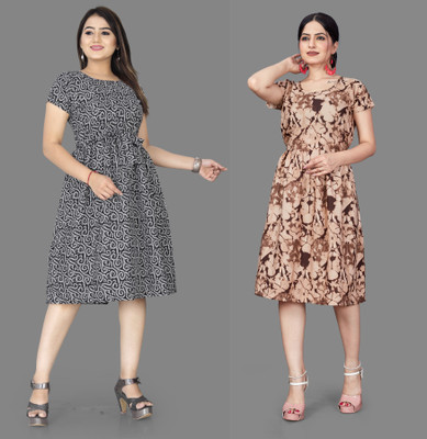 varudifeb Women Fit and Flare Multicolor Below Knee Dress