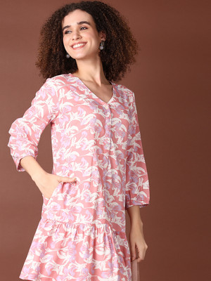 V-MART Women A-line Pink Knee Length Dress
