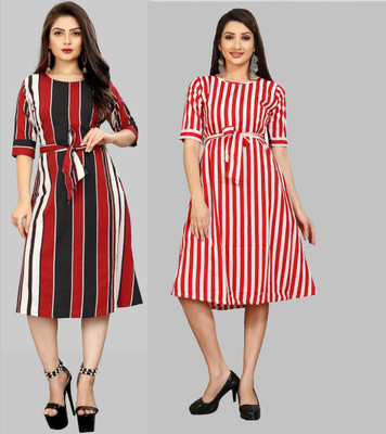 tanvi creation Women Fit and Flare Red Below Knee Dress
