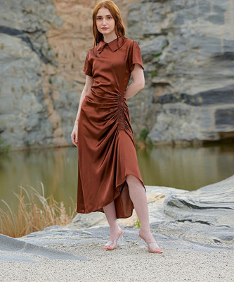 The Indian Garage Co. -Freehand Women Bodycon Brown Midi/Calf Length Dress