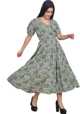 Sberries Women Wrap Green Maxi/Full Length Dress