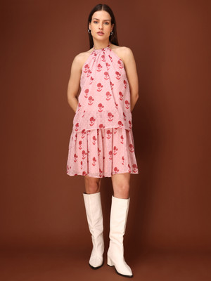 PURVAJA Women A-line Pink Mini/Short Dress