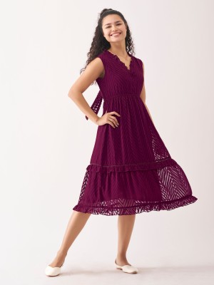 AASK Women Fit and Flare Purple Dress