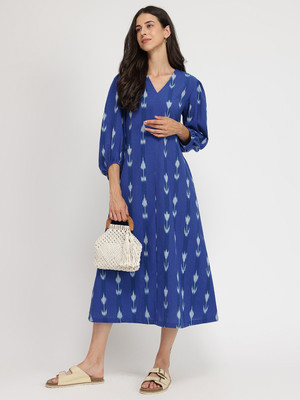 Pink Fort Women A-line Blue Midi/Calf Length Dress
