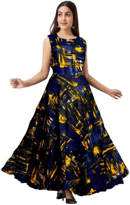 HouseOfCommon Women Fit and Flare Blue Maxi/Full Length Dress