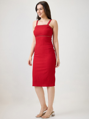Globus Women Bodycon Red Midi/Calf Length Dress