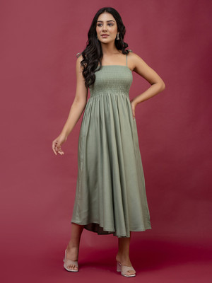 Feranoid Retail Women Fit and Flare Green Midi/Calf Length Dress