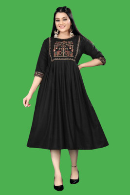 HouseOfCommon Women Fit and Flare Black Below Knee Dress