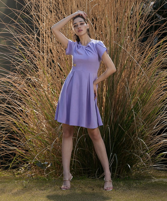 ATHENA Women A-line Purple Above Knee/Mid Thigh Length Dress