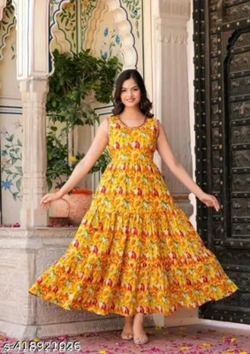 SRALA Women A-line Yellow Knee Length Dress