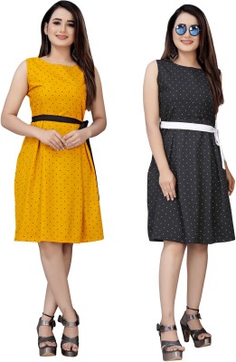 maruti fab Women Fit and Flare Black, Yellow Dress