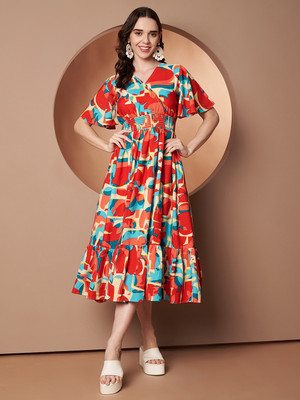ZWERLON Women A-line Red Midi/Calf Length Dress