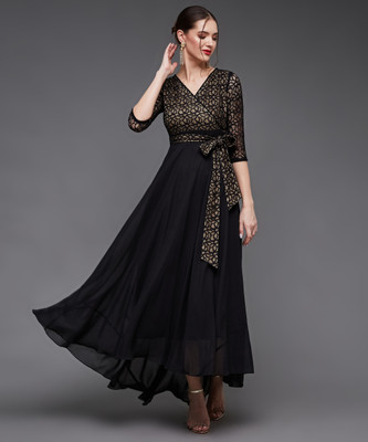 Miss Chase Women Wrap Black Maxi/Full Length Dress