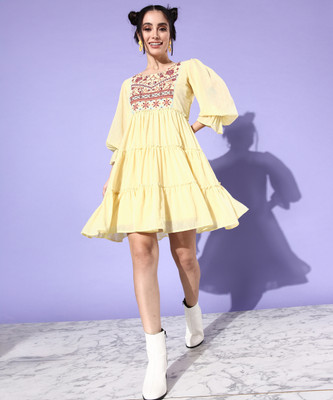 All Yours Women Fit and Flare Yellow Above Knee/Mid Thigh Length Dress