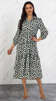 Sugathari Women A-line Black Midi/Calf Length Dress