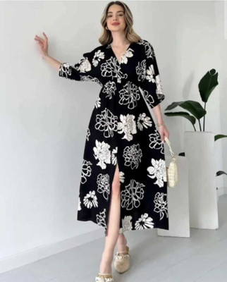 Lambodhar Textiles Women Gown Black Maxi/Full Length Dress