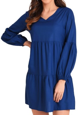 Miss Lavish London Women Empire Waist Blue Dress