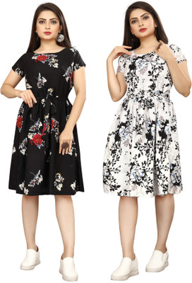 HouseOfCommon Women Fit and Flare Black Below Knee Dress