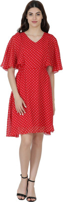 FIRST ARRIVAL Women A-line Red Knee Length Dress