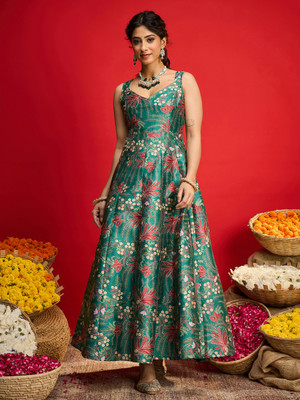 Shae by SASSAFRAS Women Ethnic Dress Green Maxi/Full Length Dress