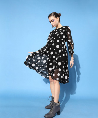 KASSUALLY Women Fit and Flare Black Midi/Calf Length Dress