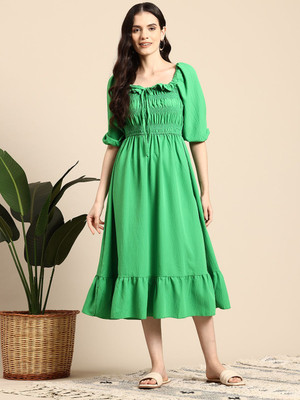 Mast & Harbour Women A-line Green Midi/Calf Length Dress