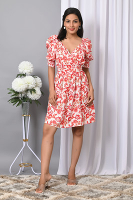 IQRAAR Women A-line Red Knee Length Dress