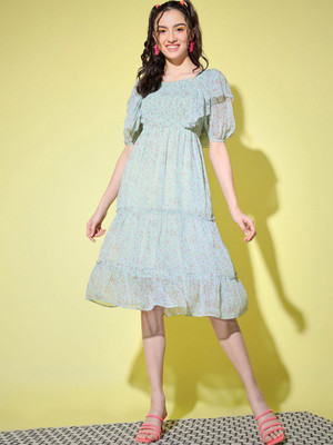 Moda Rapido Women A-line Blue Midi/Calf Length Dress