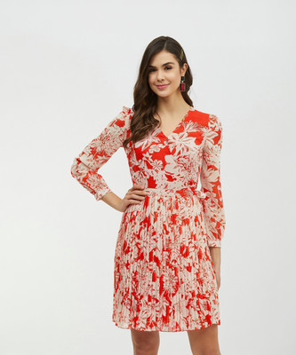 HARPA Women A-line Red, Beige Above Knee/Mid Thigh Length Dress