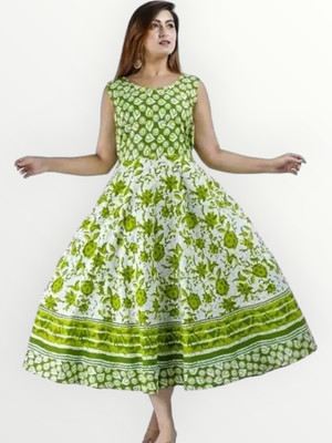 Shopglobals Women Gown Green Knee Length Dress