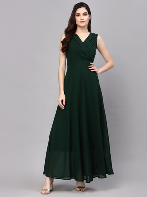 AAYU Women Fit and Flare Green Maxi/Full Length Dress