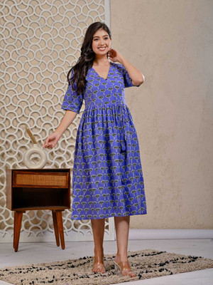 Kavita Creation Women Floral Print Anarkali Kurta(Blue)