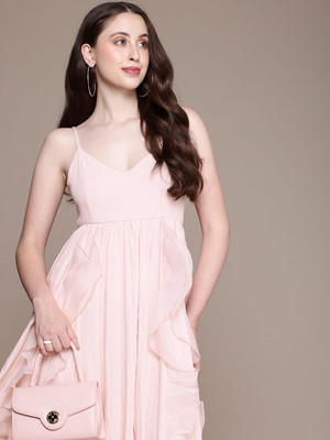 bebe Women Fit and Flare White Midi/Calf Length Dress