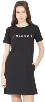 HouseOfCommon Women T Shirt Dark Blue Above Knee/Mid Thigh Length Dress