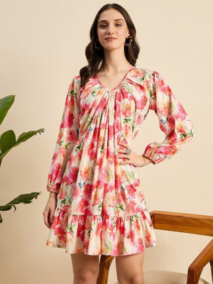 Mast & Harbour Women Fit and Flare Pink Knee Length Dress