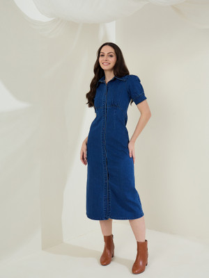 STYLESTONE Women Shirt Blue Midi/Calf Length Dress