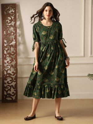 Globus Women A-line Multicolor Midi/Calf Length Dress