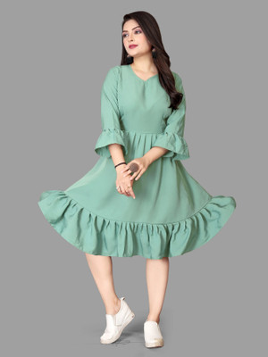 Varudiifab Women A-line Light Green Knee Length Dress
