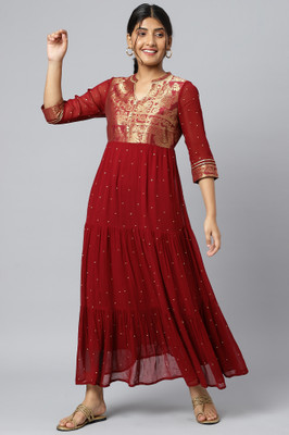 Aurelia Women Ethnic Dress Maroon Ankle Length Dress