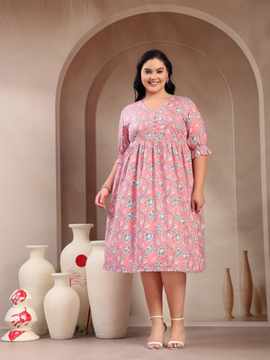 Little More By Stylum Women Fit and Flare Pink Maxi/Full Length Dress