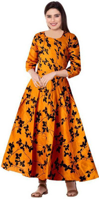 CHHAVNI CREATION Women Fit and Flare Yellow Maxi/Full Length Dress