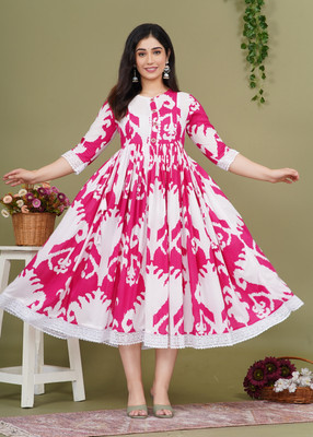 PRISTYLE Women Ethnic Dress Pink Below Knee Dress