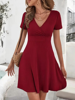 Crispin Women Fit and Flare Maroon Mini/Short Dress